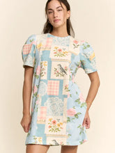 Load image into Gallery viewer, Davi & Dani - Vintage Patchwork Round Neck Puff Sleeve Top
