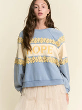 Load image into Gallery viewer, J.NNA - Ice Blue Floral Lace Lettering Sweater Top