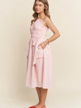 Load image into Gallery viewer, J.NNA - Checkered Smocked Ribbon Midi Dress