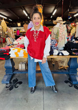 Load image into Gallery viewer, Pixi + Ivy - Metallic Foil Short Sleeve Sweater or Vest Red