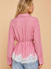 Load image into Gallery viewer, J.nna - Striped Lace-Hem Blouse