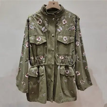 Load image into Gallery viewer, HCB - Hand-Embroidered Floral Retro Drawstring Work Jacket