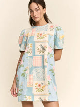 Load image into Gallery viewer, Davi & Dani - Vintage Patchwork Round Neck Puff Sleeve Top