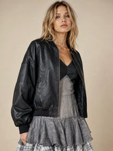 Load image into Gallery viewer, J.nna - Cropped Faux-Leather Bomber Jacket