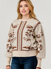 Load image into Gallery viewer, Pixy + Ivy - Border Print Vintage Floral Sweater Cream Brown