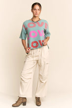 Load image into Gallery viewer, Davi & Dani Garmet Washed Love Printed Short Sleeve Top