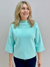 Load image into Gallery viewer, Pixi + Ivy - Mock Neck 3/4 Wide Sleeve Sweater Top - Aqua