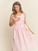Load image into Gallery viewer, J.NNA - Checkered Smocked Ribbon Midi Dress