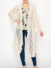 Load image into Gallery viewer, Origami - Lightweight Floral Lace Ruffle Duster with Sparkles- Beige