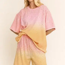 Load image into Gallery viewer, Davi & Dani - Rhinestone Ombre Sweatshirt and Shorts Set
