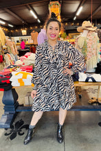 Load image into Gallery viewer, Pixi + Ivy - Shelly Tiered Ruffle Neck Long Sleeve Dress - Zebra