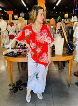 Load image into Gallery viewer, Collar Linen Top Red Floral & Leopard