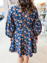 Load image into Gallery viewer, J.NNA - Floral Print Balloon Sleeve Dress - Dark Denim