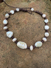 Load image into Gallery viewer, HC -Ocean Love White Pearl Chocker Brown Leather