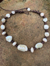 Load image into Gallery viewer, HC -Ocean Love White Pearl Chocker Brown Leather