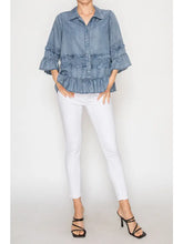 Load image into Gallery viewer, Origami - Lightweight Chambray Ruffle Detailed Jacket