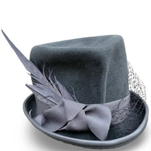 Load image into Gallery viewer, HC - Ashgrove - Petite Gray Victorian Style Furfelt Top Hat
