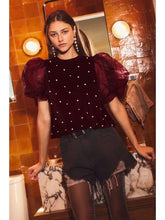 Load image into Gallery viewer, ODDI - Velvet Pearl Embellished Top - BURGANDY
