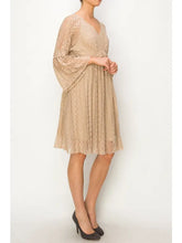 Load image into Gallery viewer, Origami - Dreamy Lined Short Lace Dress with Bell Sleeves -Taupe