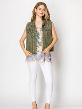 Load image into Gallery viewer, Origami - Stunning Denim Vest with Stripe Sparkle Designs - Olive