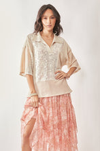 Load image into Gallery viewer, Lace Knit Mixture Collar Neck Short Sleeve Top