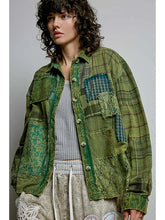 Load image into Gallery viewer, Pol - Green Vintage Wash Plaid Lace Patchwork Long Sleeve Shirt Top
