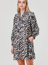 Load image into Gallery viewer, Pixi + Ivy - Shelly Tiered Ruffle Neck Long Sleeve Dress - Zebra