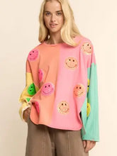 Load image into Gallery viewer, Davi & Dani - Sequins Smily Face Patched Knit Pullover Top