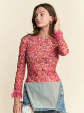 Load image into Gallery viewer, J.nna - Heart Pattern Lace Detailed Sleeve Mesh Top