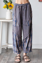 Load image into Gallery viewer, Oli & Hali - Navy Washed Plaid Mixed Terry Quilting Detail Pants