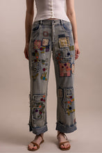 Load image into Gallery viewer, Bluevelvet - PATCHWORK EMBROIDERED WIDE LEG DENIM PANTS ship 9-15