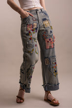 Load image into Gallery viewer, Bluevelvet - PATCHWORK EMBROIDERED WIDE LEG DENIM PANTS ship 9-15