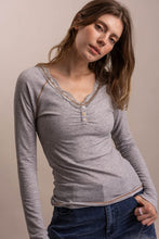 Load image into Gallery viewer, Bluevelvet - Layering Lace Trim Henley Top