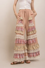 Load image into Gallery viewer, Bluevelvet - FLORAL & LACE TIERED RUFFLE SOLID WIDE LEG PANTS