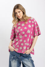 Load image into Gallery viewer, Bluevelvet - Star Patch Round Neck T-Shirt - Hot Pink