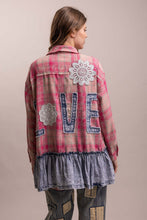 Load image into Gallery viewer, Bluevelvet - COLLARD NECK PATCHWORK LONG SLEEVE PLAID RUFFLE HEM TOP