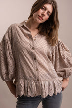 Load image into Gallery viewer, Bluevelvet - 3/4 SLEEVE EMBROIDERED RUFFLE BLOUSE Cream ship 9-15