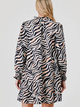 Load image into Gallery viewer, Pixi + Ivy - Shelly Tiered Ruffle Neck Long Sleeve Dress - Zebra