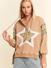 Load image into Gallery viewer, Davi & Dani - Heavy Waffle Star Patch Drop Shoulder Hoodie Top