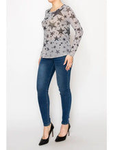 Load image into Gallery viewer, Origami - All-Mesh Long Sleeve Top – Grey With Stars
