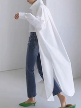 Load image into Gallery viewer, HCB - Long Sleeves Loose Buttoned Solid Color Split-Side Lapel Collar Shirt