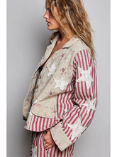 Load image into Gallery viewer, POL -Striped Sleeves Handcrafted Quilted Patchwork Woven Jacket Red