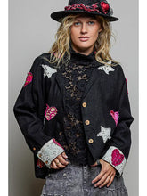 Load image into Gallery viewer, Pol - Notched Collar Star & Heart Applique Relaxed Blazer Jacket