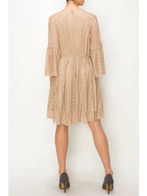 Load image into Gallery viewer, Origami - Dreamy Lined Short Lace Dress with Bell Sleeves -Taupe