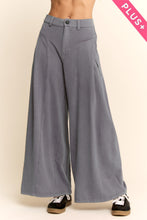 Load image into Gallery viewer, Plus High Waisted Front Slit Wide Leg Denim Pants