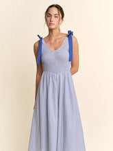 Load image into Gallery viewer, Davi & Dani - Stripe Blocked Tie Straps Midi Dress