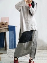 Load image into Gallery viewer, HCB - Vintage Plaid Split-Joint Cropped Linen Pants ship 8-10
