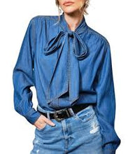 Load image into Gallery viewer, Blue B - Chambray Tie Neck Top - Dark Wash