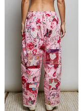 Load image into Gallery viewer, Pol - Heart Star Patch Elastic Waistband Lace Trim Straight Pants