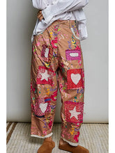 Load image into Gallery viewer, Pol - Heart Star Patch Elastic Waistband Lace Trim Straight Pants